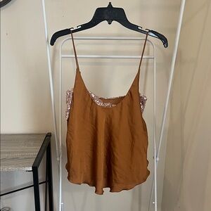 Free People Brown Camisole Top with Sequin Bandeau Attached